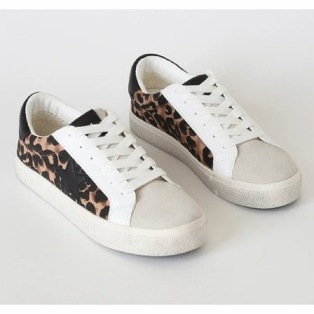 Steve Madden Philip Leopard Print Leather Sneakers Black Brown White size 9.5